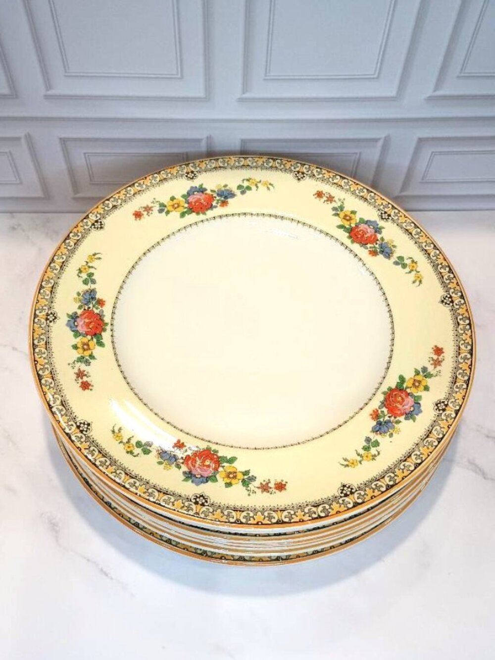 Vintage Myott English Garden Porcelain 8 Plates 1930s Staffordshire ENGLAND 9"
